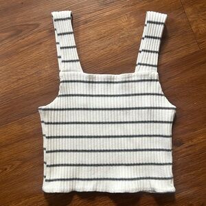 American Eagle White & Black Striped Ribbed Women's Cropped Tank Top